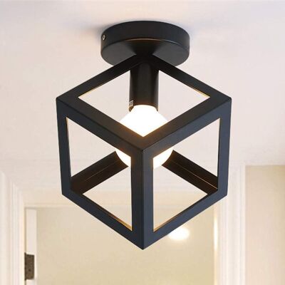 OEM Plafonnier Luminaire Moderne Lustre Forme Cage Lampe De Plafon Vintage Abat-jour De Style Géométrique En Métal E27 Éclairage Pour Chambre Salon Restaurant, Forme De Cube,16cm, Noir - Publicité OEM Plafonnier Luminaire Moderne Lustre Forme Cage Lampe De Plafon Vintage Abat-jour De Style Géométrique En Métal E27 Éclairage Pour Chambre Salon Restaurant, Forme De Cube,16cm, Noir - Publicité