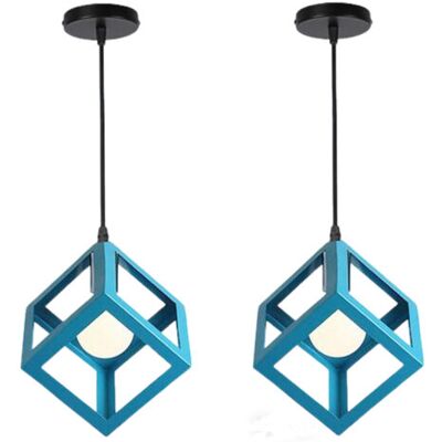 OEM Royaluxe- 2pcs Suspension Lustre En Forme De Cube Suspension Luminaire Moderne Plafonnier Rétro Vintage Bleu Clair - Publicité OEM Royaluxe- 2pcs Suspension Lustre En Forme De Cube Suspension Luminaire Moderne Plafonnier Rétro Vintage Bleu Clair - Publicité