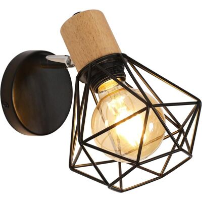 MOXIE Applique Murale Industrielle Vintage, Lampe Murale 360° Rotative En Bois, Lampe Cage E27 En Métal Et Fer Noir - Publicité MOXIE Applique Murale Industrielle Vintage, Lampe Murale 360° Rotative En Bois, Lampe Cage E27 En Métal Et Fer Noir - Publicité