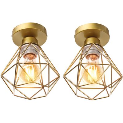 OEM Stoex Lot De 2 Plafonnier Industrielle Vintage Design Rétro Cage En Métal Fer Forge, Suspension Luminaire E27 Lampe De Plafond Diamant Ø16cm - Doré - Publicité OEM Stoex Lot De 2 Plafonnier Industrielle Vintage Design Rétro Cage En Métal Fer Forge, Suspension Luminaire E27 Lampe De Plafond Diamant Ø16cm - Doré - Publicité