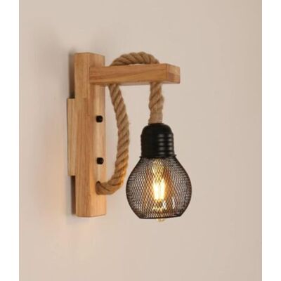 SANS MARQUE Applique Murale Industrielle Vintage, Lampe Murale En Bois Rustique Rétro, Abat-jour En Cage En Métal Noir, Applique Murale Intérieure Bois En Corde De Chanvre Pour Chambre, Salon (sans Ampo - Publicité SANS MARQUE Applique Murale Industrielle Vintage, Lampe Murale En Bois Rustique Rétro, Abat-jour En Cage En Métal Noir, Applique Murale Intérieure Bois En Corde De Chanvre Pour Chambre, Salon (sans Ampo - Publicité