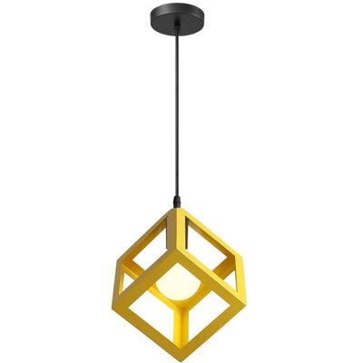 OEM Suspension Luminaire Moderne Lustre Forme Cube Lampe Style Géométrique En Métal E27 Plafonnier Pour Chambre Salon Restaurant, Jaune - Publicité OEM Suspension Luminaire Moderne Lustre Forme Cube Lampe Style Géométrique En Métal E27 Plafonnier Pour Chambre Salon Restaurant, Jaune - Publicité