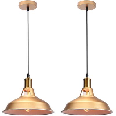 OEM Lot De 2 Lustre Suspension Industrielle Vintage E27 Led Lampe Plafonniers Retro Abat-jour Pour Cuisine Salle À Manger Salon Chambre Restaurant, Doré - Publicité OEM Lot De 2 Lustre Suspension Industrielle Vintage E27 Led Lampe Plafonniers Retro Abat-jour Pour Cuisine Salle À Manger Salon Chambre Restaurant, Doré - Publicité