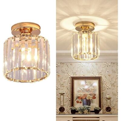 OEM Plafonnier Moderne Lustre Abat-jour En Cristal Et Métal Led Suspension Luminaire Éclairage E27 Lampe De Plafond Cylindre Pour Chambre Salon Couloir Cuisine Salle De Bains Salle À Manger, Doré - Publicité OEM Plafonnier Moderne Lustre Abat-jour En Cristal Et Métal Led Suspension Luminaire Éclairage E27 Lampe De Plafond Cylindre Pour Chambre Salon Couloir Cuisine Salle De Bains Salle À Manger, Doré - Publicité