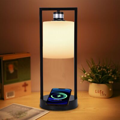 MOXIE Lampe De Chevet Vintage Avec Chargement Sans Fil, Abat-jour En Tissu Blanc, Commande Tactile, Lumière Blanc Chaud À Intensité Variable (3 Niveaux), Chargeur Sans Fil 10 W, Ampoule E26 Incluse, Port Us - Publicité MOXIE Lampe De Chevet Vintage Avec Chargement Sans Fil, Abat-jour En Tissu Blanc, Commande Tactile, Lumière Blanc Chaud À Intensité Variable (3 Niveaux), Chargeur Sans Fil 10 W, Ampoule E26 Incluse, Port Us - Publicité