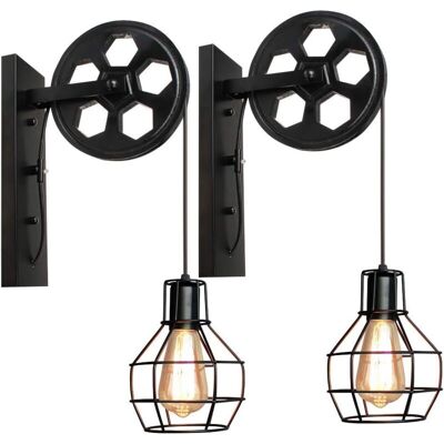 MOXIE Lot De 2 Appliques Murales Industrielle, Éclairage Mural Vintage Poulie Lampe De Mur Luminaire Intérieur - Noir - Publicité MOXIE Lot De 2 Appliques Murales Industrielle, Éclairage Mural Vintage Poulie Lampe De Mur Luminaire Intérieur - Noir - Publicité