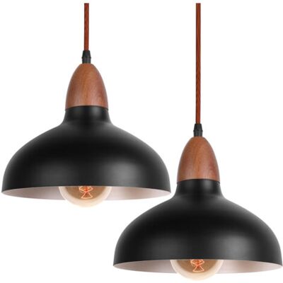 OEM Royaluxe- 2x Suspension Lustre Rétro E27 Lustre En Bois, Abat-jour En Métal Ø19cm, Plafonnier Moderne Pour Salle À Manger Chambre Café, Noir - Publicité OEM Royaluxe- 2x Suspension Lustre Rétro E27 Lustre En Bois, Abat-jour En Métal Ø19cm, Plafonnier Moderne Pour Salle À Manger Chambre Café, Noir - Publicité