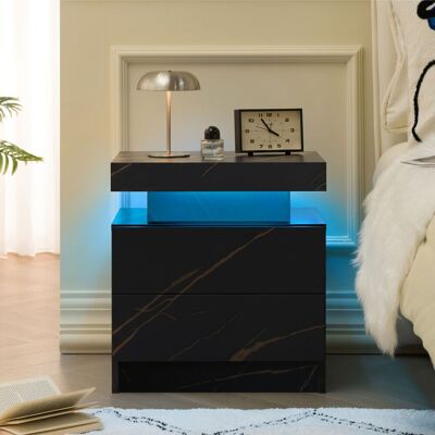 ACKERMAN Nightstand Led Bedside Table Cabinet Lights Modern End Side With 2 Drawers For Bedroom (black Gold) - Publicité ACKERMAN Nightstand Led Bedside Table Cabinet Lights Modern End Side With 2 Drawers For Bedroom (black Gold) - Publicité