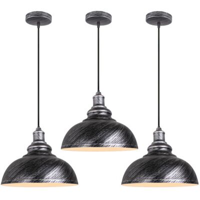 OEM Royaluxe- 3pcs Suspension Luminaire Rétro Vintage Douille E27 Lustre D'Intérieur Abat-jour En Métal Pour Bar, Grange, Café, Loft, Argent - Publicité OEM Royaluxe- 3pcs Suspension Luminaire Rétro Vintage Douille E27 Lustre D'Intérieur Abat-jour En Métal Pour Bar, Grange, Café, Loft, Argent - Publicité