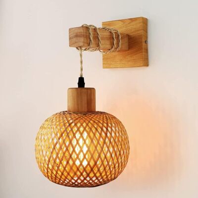MOXIE Applique Murale Intérieur Vintage, Lampe Murale En Bois Et Métal, E27 Rétro Cage Applique Avec Abat-jour En Rotin(sans Ampoule) - Publicité MOXIE Applique Murale Intérieur Vintage, Lampe Murale En Bois Et Métal, E27 Rétro Cage Applique Avec Abat-jour En Rotin(sans Ampoule) - Publicité