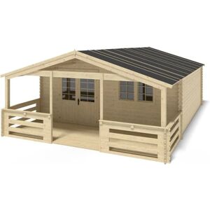 ALTANKA Abri de jardin en bois - 6x6 m - 48 m2 + terrasse avec balustrade et avant-toit en bois - Naturel - Publicité