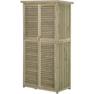 Outsunny - Armoire de jardin abri jardin remise pour outils sur pied dim. 79L x 42l x 160H cm 2 étagères portes persiennes toit bitumé étanche bois pin autoclave gris - Vert - Publicité