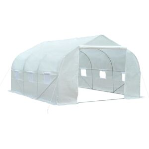 Outsunny Serre tunnel de jardin dim. 4,45L x 2,99l x 2H m porte + 6 fenêtres enroulables acier galvanisé bâche PE haute densité blanc - Publicité