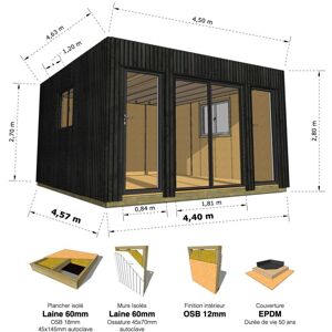 ABRI FRANÇAIS Studio francais surface : 20,1 m2 - 4,4 x 4,57m Livraison Gratuite - Publicité