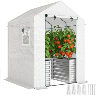 ARRIGONI Serre A Tomates Avec Bac De Culture Porte Enroulable Et Toit Incline 141 X 141 X 190 Cm Blanc - Publicité ARRIGONI Serre A Tomates Avec Bac De Culture Porte Enroulable Et Toit Incline 141 X 141 X 190 Cm Blanc - Publicité