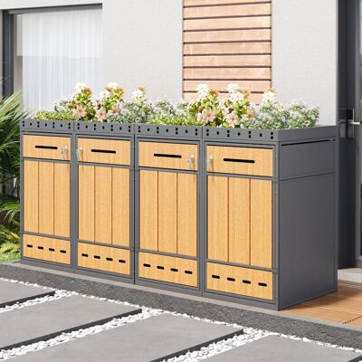ACKERMAN Local À Poubelles Avec Toit Végétalisé, Quatre Compartiments Pour Poubelles De 120 À 240 Litres, Armoire À Poubelles, Coffre À Poubelles - Publicité ACKERMAN Local À Poubelles Avec Toit Végétalisé, Quatre Compartiments Pour Poubelles De 120 À 240 Litres, Armoire À Poubelles, Coffre À Poubelles - Publicité