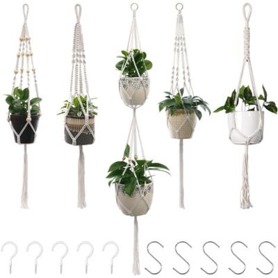 ABYSSE Support Pour Plantes Et Étagère À Plantes 5 Pièces, Jardinière Suspendue En Macramé, Panier Suspendu En Corde De Coton, Pot De Fleurs, Support Suspendu - Publicité ABYSSE Support Pour Plantes Et Étagère À Plantes 5 Pièces, Jardinière Suspendue En Macramé, Panier Suspendu En Corde De Coton, Pot De Fleurs, Support Suspendu - Publicité