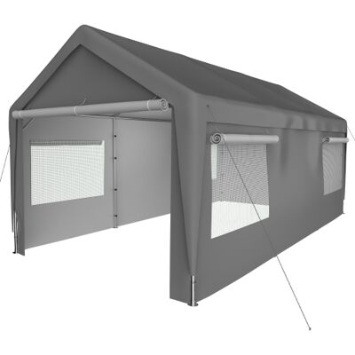 WISHDOR Garage Pour Tente De Voiture 3x6 M Gris En Acier Avec Fenêtres Enroulables, Parois Et Toit Amovibles - Publicité WISHDOR Garage Pour Tente De Voiture 3x6 M Gris En Acier Avec Fenêtres Enroulables, Parois Et Toit Amovibles - Publicité