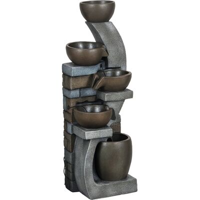 ARRIGONI Fontaine D'Eau Extérieure 5 Niveaux Fontaine De Jardin Lumières Led Panneau Solaire Pompe En Résine Gris Et Marron - Publicité ARRIGONI Fontaine D'Eau Extérieure 5 Niveaux Fontaine De Jardin Lumières Led Panneau Solaire Pompe En Résine Gris Et Marron - Publicité