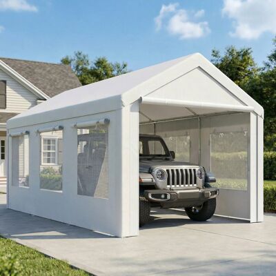 SANMINE HABITAT Abri De Voiture Tente De Garage Protection Uv30+ Hauteur Réglable 6 Fenêtres Et Moustiquaire 3x6m Blanc - Publicité SANMINE HABITAT Abri De Voiture Tente De Garage Protection Uv30+ Hauteur Réglable 6 Fenêtres Et Moustiquaire 3x6m Blanc - Publicité