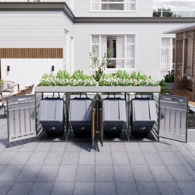 ACKERMAN Ensemble De 4 Bacs De Rangement Avec Jardinières, Panneaux Verticaux Imitation Bois, Perforations Pour Une Aération Optimale, Armoire De Jardin En Fer Avec Serrure - Publicité ACKERMAN Ensemble De 4 Bacs De Rangement Avec Jardinières, Panneaux Verticaux Imitation Bois, Perforations Pour Une Aération Optimale, Armoire De Jardin En Fer Avec Serrure - Publicité
