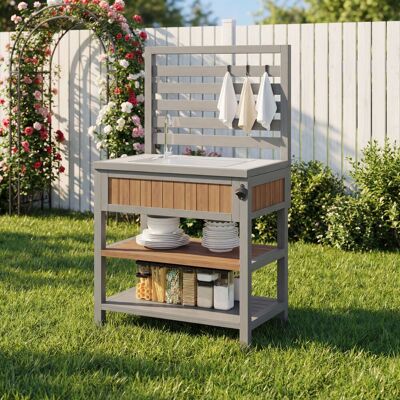 VIVACASA Armoire Jardin Réservoir Eau Robinet Ouvre-bouteille Abri Outils Plan Travail Tiroir Barbecue Étagères Réglables Cuisine Extérieure - Publicité VIVACASA Armoire Jardin Réservoir Eau Robinet Ouvre-bouteille Abri Outils Plan Travail Tiroir Barbecue Étagères Réglables Cuisine Extérieure - Publicité