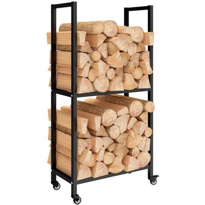 ARRIGONI Portalegna Da Esterno E Interno A Due Livelli Con Ruote In Acciaio Rinforzato 60x30x119 Cm Nero - Publicité ARRIGONI Portalegna Da Esterno E Interno A Due Livelli Con Ruote In Acciaio Rinforzato 60x30x119 Cm Nero - Publicité