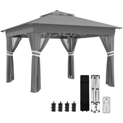 ACKERMAN Pavillon Pliant D'Environ 3 X 3 M, Avec Éclairage Led, 4 Rideaux Voilages, Panneau Latéral, Sac À Eau, Double Toit Et Sac De Transport, Gris Foncé. Publicité ACKERMAN Pavillon Pliant D'Environ 3 X 3 M, Avec Éclairage Led, 4 Rideaux Voilages, Panneau Latéral, Sac À Eau, Double Toit Et Sac De Transport, Gris Foncé. Publicité