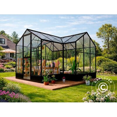 Orangerie, Serre Polycarbonate/verre, 14,75m2, 3,83x3,85x2,61m Avec Base, Noir - Dancover - Publicité Orangerie, Serre Polycarbonate/verre, 14,75m2, 3,83x3,85x2,61m Avec Base, Noir - Dancover - Publicité