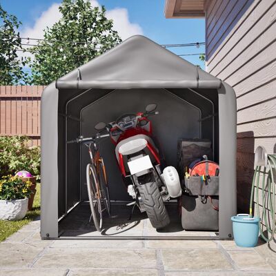 OEM Abri À Vélos Gris 160×220×165 Cm, Porte Sectionnelle, Structure Acier Thermolaqué Noir, Pe Résistant Aux Intempéries, Pour Vélos Et Outils De Jardin. Publicité OEM Abri À Vélos Gris 160×220×165 Cm, Porte Sectionnelle, Structure Acier Thermolaqué Noir, Pe Résistant Aux Intempéries, Pour Vélos Et Outils De Jardin. Publicité