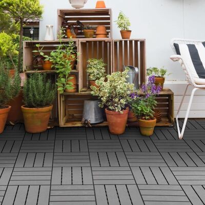 SANMINE HABITAT Outsunny Caillebotis - Dalles Terrasse - Lot De 9 - Emboîtables. Installation Très Simple - Petits Carreaux Composite Plastique Imitation Bois Noir - Publicité SANMINE HABITAT Outsunny Caillebotis - Dalles Terrasse - Lot De 9 - Emboîtables. Installation Très Simple - Petits Carreaux Composite Plastique Imitation Bois Noir - Publicité