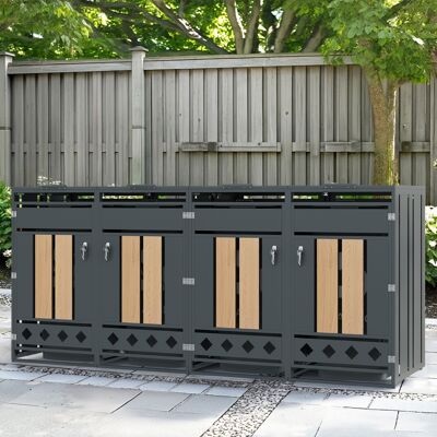 ACKERMAN Meuble De Rangement Pour Poubelles Avec Couvercle À Charnières, Verrouillable, Quatre Portes, Panneau De Porte En Bois À Grain Vertical, Fond Creux En Forme De Losange - Publicité ACKERMAN Meuble De Rangement Pour Poubelles Avec Couvercle À Charnières, Verrouillable, Quatre Portes, Panneau De Porte En Bois À Grain Vertical, Fond Creux En Forme De Losange - Publicité