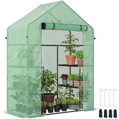 ARRIGONI Serre De Jardin Avec 2 Etageres A 3 Niveaux Et Entree A Zip Acier Et Pe 142x73x195 Cm Vert - Publicité ARRIGONI Serre De Jardin Avec 2 Etageres A 3 Niveaux Et Entree A Zip Acier Et Pe 142x73x195 Cm Vert - Publicité