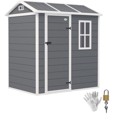 ARRIGONI Abri De Jardin Avec Sol Fenetre Et Porte Verrouillable En Resine Plastique Resistant Aux Intemperies Gris - Publicité ARRIGONI Abri De Jardin Avec Sol Fenetre Et Porte Verrouillable En Resine Plastique Resistant Aux Intemperies Gris - Publicité