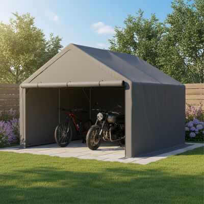 HAUSS SPOLE Abri De Rangement Extérieur 305x296x233 Cm, Garage À Vélos En Métal Avec Porte Enroulable, Gris - Publicité HAUSS SPOLE Abri De Rangement Extérieur 305x296x233 Cm, Garage À Vélos En Métal Avec Porte Enroulable, Gris - Publicité