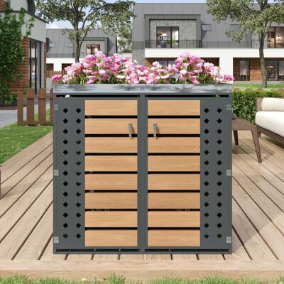 ACKERMAN Enclos Pour Poubelles, Panneaux Horizontaux À Grain De Bois, Verrouillable, Deux Portes, Espace De Plantation, Panneau De Porte Creux En Forme De Losange - Publicité ACKERMAN Enclos Pour Poubelles, Panneaux Horizontaux À Grain De Bois, Verrouillable, Deux Portes, Espace De Plantation, Panneau De Porte Creux En Forme De Losange - Publicité