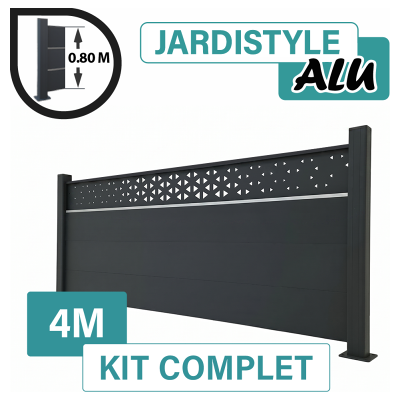 CLOTURE & JARDIN Kit Clôture Aluminium Gris Anthracite 4m - Design Ibiza Avec Liseré - Sur Platines - 0,80 Mètre - Publicité CLOTURE & JARDIN Kit Clôture Aluminium Gris Anthracite 4m - Design Ibiza Avec Liseré - Sur Platines - 0,80 Mètre - Publicité