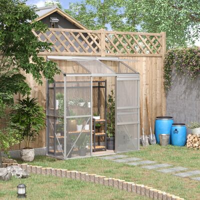 SANMINE HABITAT Serre Adossée Serre De Jardin Fenêtres Ouvrables À 5 Niveaux Panneau En Pc Cadre Aluminium 192 X 68 X 196 Cm Transparent - Publicité SANMINE HABITAT Serre Adossée Serre De Jardin Fenêtres Ouvrables À 5 Niveaux Panneau En Pc Cadre Aluminium 192 X 68 X 196 Cm Transparent - Publicité
