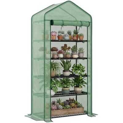 ARRIGONI Serre De Jardin Serre 5 Niveaux Avec 1 Porte Enroulable, Bâche En Pe Renforcée Résistante Dim. 90l X 49l X 193h Cm - Publicité ARRIGONI Serre De Jardin Serre 5 Niveaux Avec 1 Porte Enroulable, Bâche En Pe Renforcée Résistante Dim. 90l X 49l X 193h Cm - Publicité