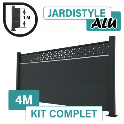 CLOTURE & JARDIN Kit Clôture Aluminium Gris Anthracite 4m - Design Ibiza Avec Liseré - Sur Platines - 1 Mètre - Publicité CLOTURE & JARDIN Kit Clôture Aluminium Gris Anthracite 4m - Design Ibiza Avec Liseré - Sur Platines - 1 Mètre - Publicité