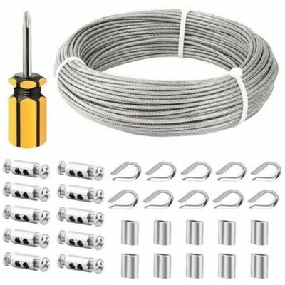 URSUS Cable Inox 3mm,50m/3mm Corde En Acier Inoxydable,cable En Acier Revêtu Avec Serre-câbles,m3 Manchons,cosses En Acier Inoxydable,3mm Cable Métallique Pour Fil A Linge,cable De Garde Corps - Publicité URSUS Cable Inox 3mm,50m/3mm Corde En Acier Inoxydable,cable En Acier Revêtu Avec Serre-câbles,m3 Manchons,cosses En Acier Inoxydable,3mm Cable Métallique Pour Fil A Linge,cable De Garde Corps - Publicité