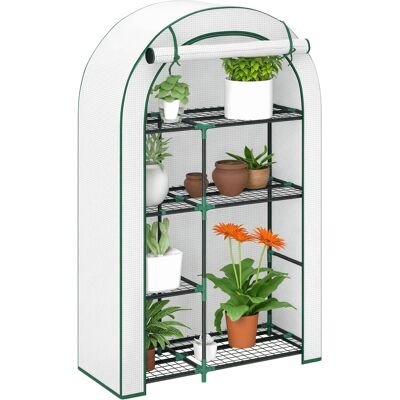 ARRIGONI Mini Serre 4 Etages Avec Bache Plastique Portable Porte Enroulable 100 X 45 X 160 Cm Blanc - Publicité ARRIGONI Mini Serre 4 Etages Avec Bache Plastique Portable Porte Enroulable 100 X 45 X 160 Cm Blanc - Publicité