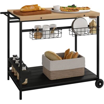 ARRIGONI Desserte De Jardin Chariot Pour Plancha Barbecue En Bois Et Métal Avec Poignée 2 Plateaux 2 Paniers Et Porte-bouteilles - Publicité ARRIGONI Desserte De Jardin Chariot Pour Plancha Barbecue En Bois Et Métal Avec Poignée 2 Plateaux 2 Paniers Et Porte-bouteilles - Publicité