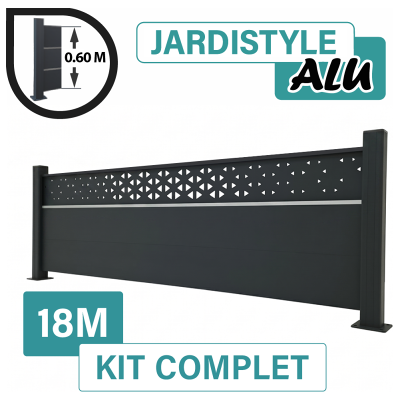 CLOTURE & JARDIN Kit Clôture Aluminium Gris Anthracite 18m - Design Ibiza Avec Liseré - Sur Platines - 0,60 Mètre - Publicité CLOTURE & JARDIN Kit Clôture Aluminium Gris Anthracite 18m - Design Ibiza Avec Liseré - Sur Platines - 0,60 Mètre - Publicité