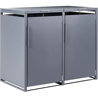 BELIANI Abri De Poubelle Double En Métal Acier Galvanisé 480 L Couvercle Ouverture Par Le Haut Et Chaîne Portes Magnétiques Gris Foncé Piacenza - Publicité BELIANI Abri De Poubelle Double En Métal Acier Galvanisé 480 L Couvercle Ouverture Par Le Haut Et Chaîne Portes Magnétiques Gris Foncé Piacenza - Publicité