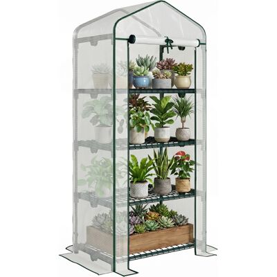 ARRIGONI Serre De Jardin Verticale Avec Etagere A 4 Niveaux En Acier Et Pe Blanc 70x50x160 Cm - Publicité ARRIGONI Serre De Jardin Verticale Avec Etagere A 4 Niveaux En Acier Et Pe Blanc 70x50x160 Cm - Publicité