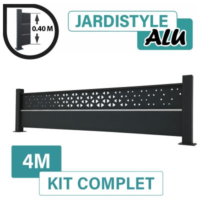 CLOTURE & JARDIN Kit Clôture Aluminium Gris Anthracite 4m - Design Ibiza Avec Liseré - Sur Platines - 0,40 Mètre - Publicité CLOTURE & JARDIN Kit Clôture Aluminium Gris Anthracite 4m - Design Ibiza Avec Liseré - Sur Platines - 0,40 Mètre - Publicité