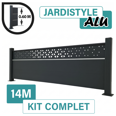 CLOTURE & JARDIN Kit Clôture Aluminium Gris Anthracite 14m - Design Ibiza Avec Liseré - Sur Platines - 0,60 Mètre - Publicité CLOTURE & JARDIN Kit Clôture Aluminium Gris Anthracite 14m - Design Ibiza Avec Liseré - Sur Platines - 0,60 Mètre - Publicité