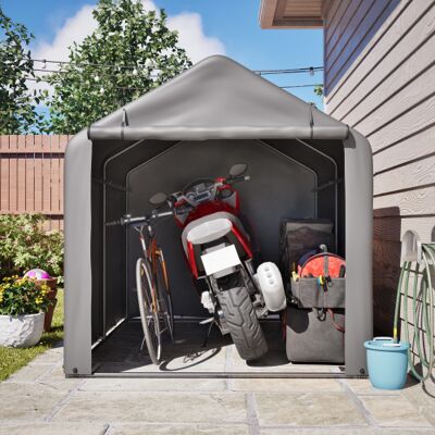 OEM Abri De Jardin Pour Vélos Gris, Mesurant 160 × 220 × 165 Cm, Équipé D'Une Porte À Volet Roulant Construit Avec Une Structure En Acier Thermolaqué Noir Et Du Polyéthylène Résistant Aux Intempéries. Publicité OEM Abri De Jardin Pour Vélos Gris, Mesurant 160 × 220 × 165 Cm, Équipé D'Une Porte À Volet Roulant Construit Avec Une Structure En Acier Thermolaqué Noir Et Du Polyéthylène Résistant Aux Intempéries. Publicité