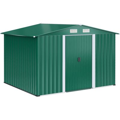 ARRIGONI Abri De Jardin Porte Outils En Acier Avec Base Et Portes Coulissantes 258x206x178 Cm Vert - Publicité ARRIGONI Abri De Jardin Porte Outils En Acier Avec Base Et Portes Coulissantes 258x206x178 Cm Vert - Publicité